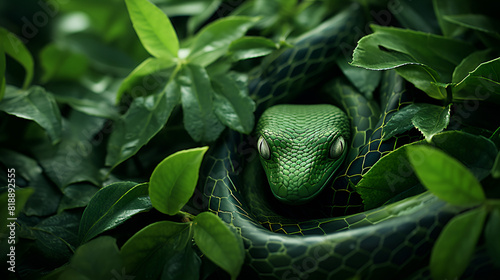 green snake in the grass photo