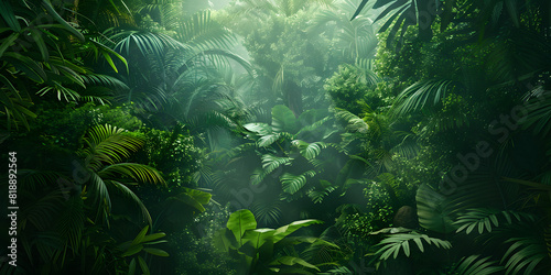 Background of a dense tropical rainforest  vibrant and full of life  suitable for environmental campaigns or natural skincare products
