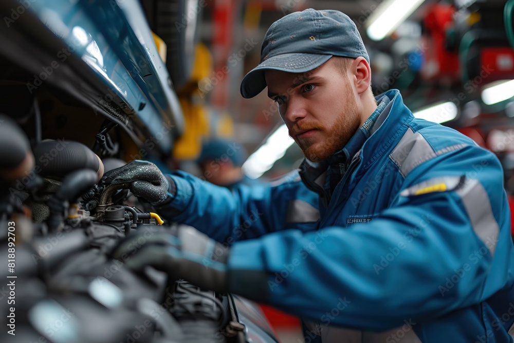 Automotive Electrical System Inspection A mechanic inspecting the electrical system of a vehicle for reliability Automotive Electrical System Inspection A mechanic inspecting the electrical system of a vehicle for reliability