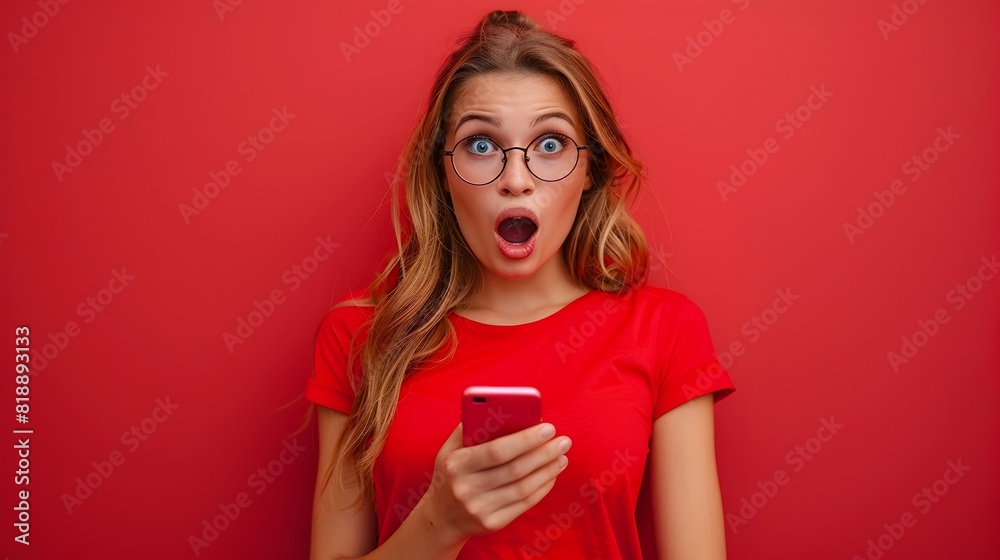Young Female Receiving Unexpected Good News on Smartphone with Shocked Expression of Joy Young Female Receiving Unexpected Good News on Smartphone with Shocked Expression of Joy