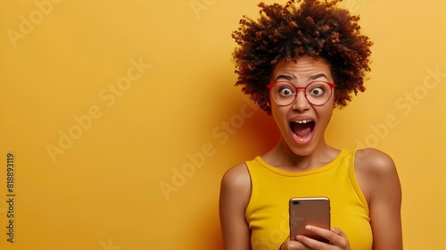 Joyful young woman receiving good news on mobile phone expressing surprise and delight