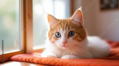Kitten in the sun by the window