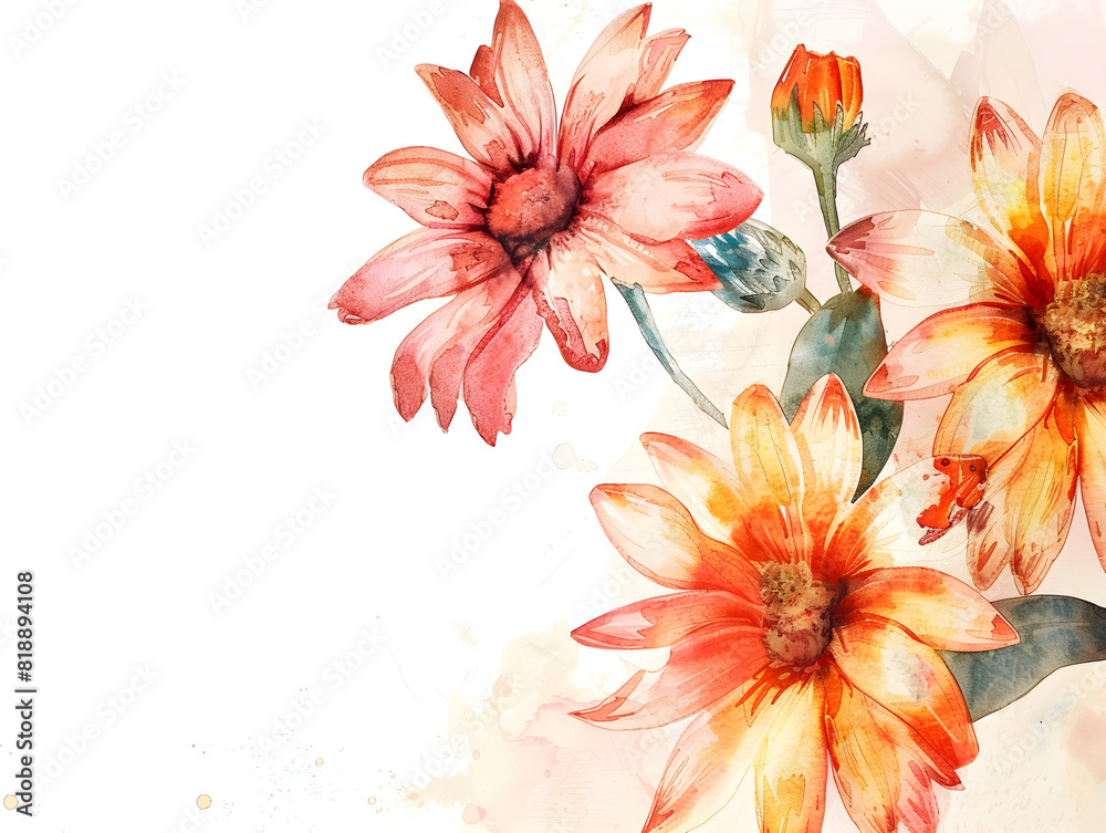 Watercolor transvaal daisies on a white background