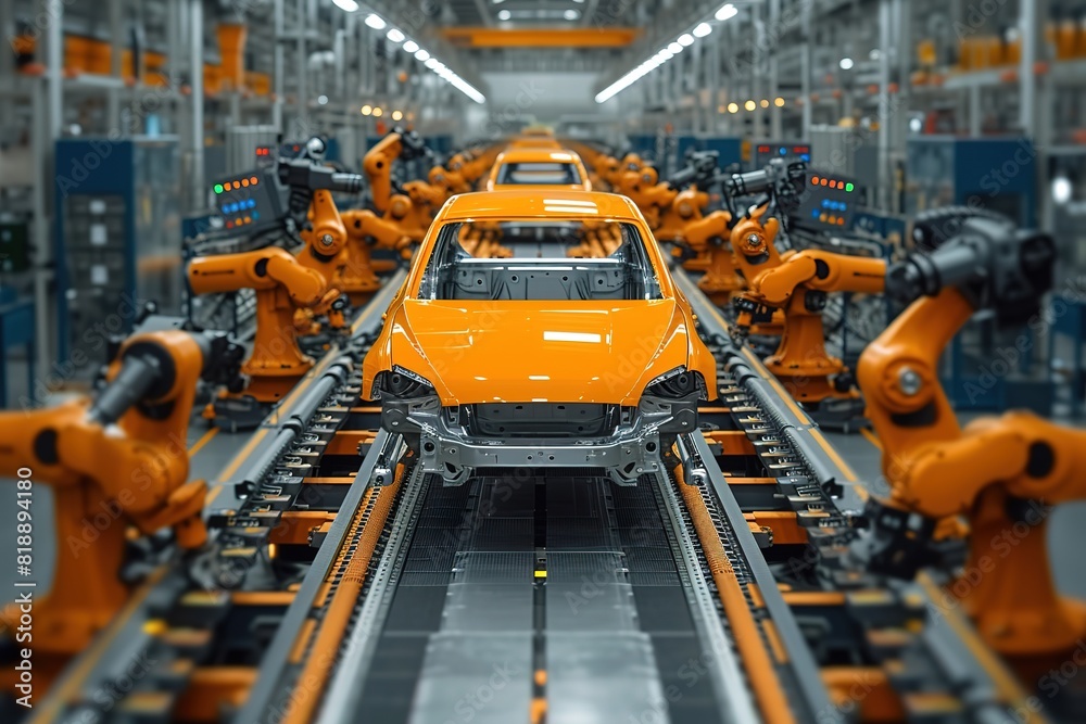 Automotive Robotics Welding Robots performing welding tasks on automotive components during manufacturing Automotive Robotics Welding Robots performing welding tasks on automotive components during manufacturing
