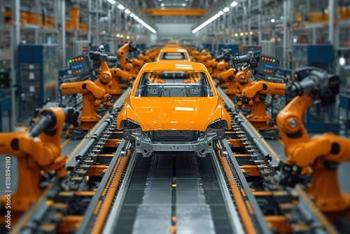 Automotive Robotics Welding Robots performing welding tasks on automotive components during manufacturing