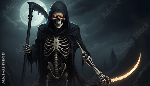 A skeletal figure with glowing eyes the grim reap upscaled_2 photo