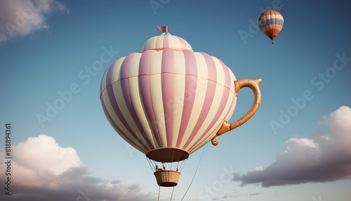 A hot air balloon shaped like a giant teacup floa photo
