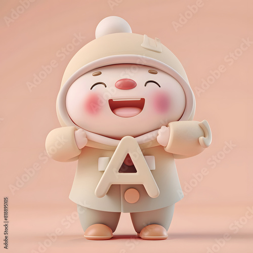 알파벳을 들고 있는 3d 애니메이션 캐릭터