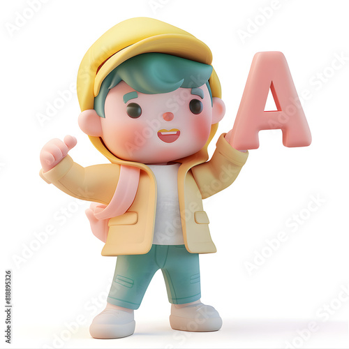 알파벳을 들고 있는 3d 애니메이션 캐릭터