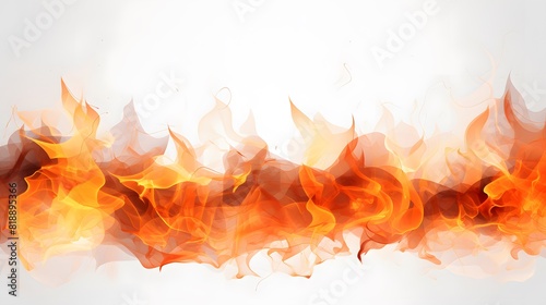Fire flames texture on white background. Generative AI.