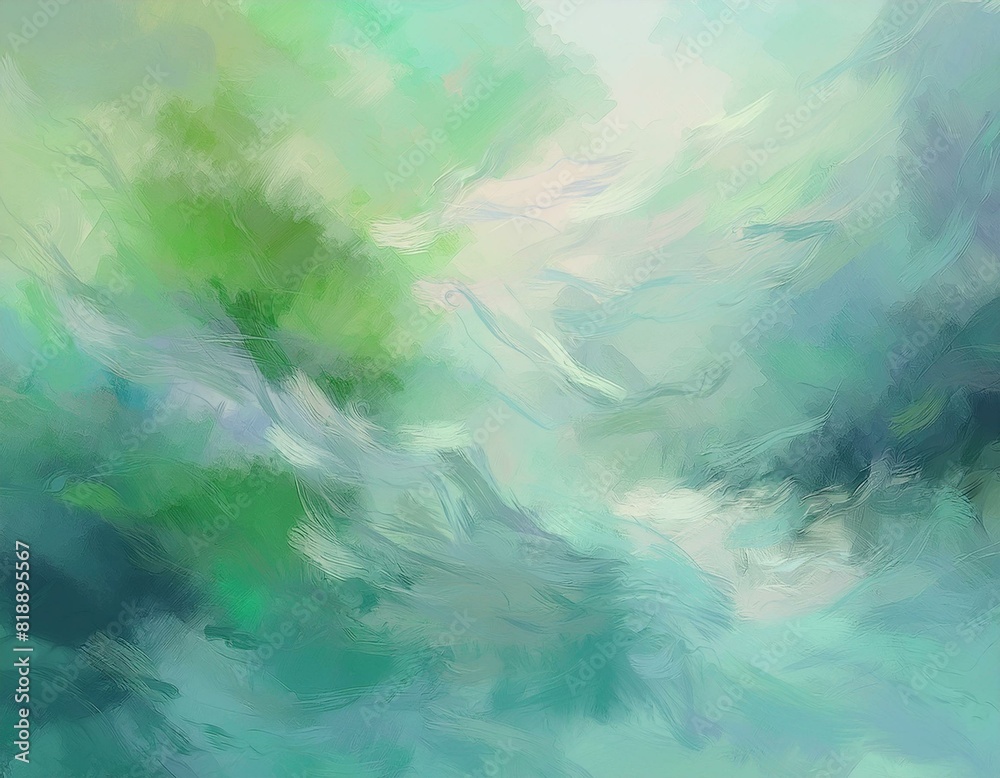 Abstract watercolor drawing featuring a palette of pale gray, blue, and green hues, with a dominant sage green color. Ideal art background for design purposes, showcasing elements of water and grunge
