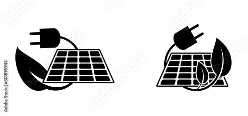 Milieu, solar panels, plug and play. Environmentally friendly, sun energy. Solar panel that generate electricity. Solar logo. Battery panel concept. Solar cells icon. Home or house concept.