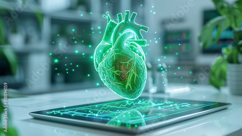 high tech heart diagnosis system, heart screening ultra sound hologram display on screen, futuristic medical science, Screening Examinations, Heart ultrasound, ai generative