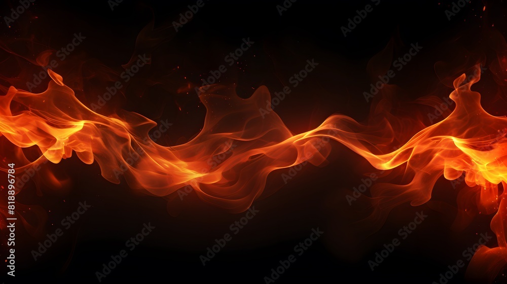 Fototapeta premium Fire flames texture on black background. Generative AI.