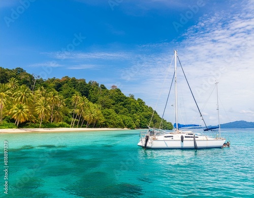 Tropical Island Paradise With Sailing Yacht During Daytime