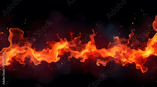 Fire flames texture on black background. Generative AI. © Studicon