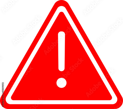 Red warning triangle icon in png format. Warning sign with an exclamation point in a triangle. Road signs. photo