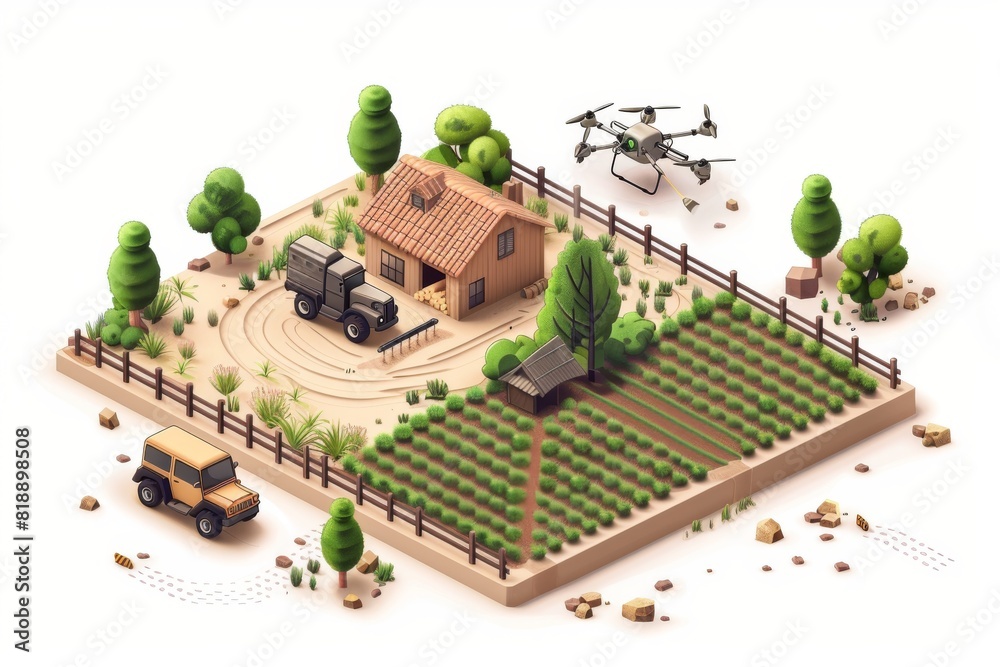 Vector automation in futuristic farming with modern agricultural technology for garden care and precision crop analysis in farm landscape and nutrition management. Vector automation in futuristic farming with modern agricultural technology for garden care and precision crop analysis in farm landscape and nutrition management.
