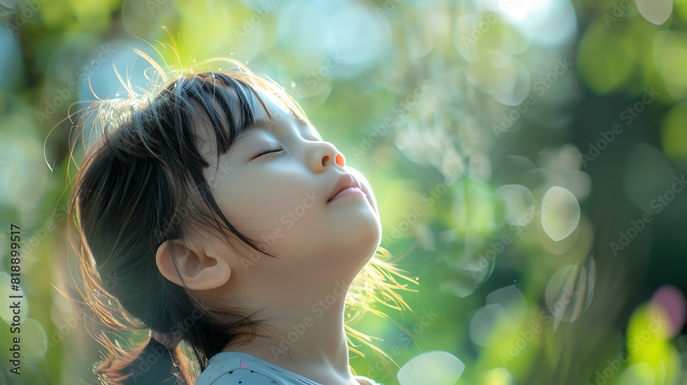 Fototapeta premium Little girl enjoying the fresh air in the park