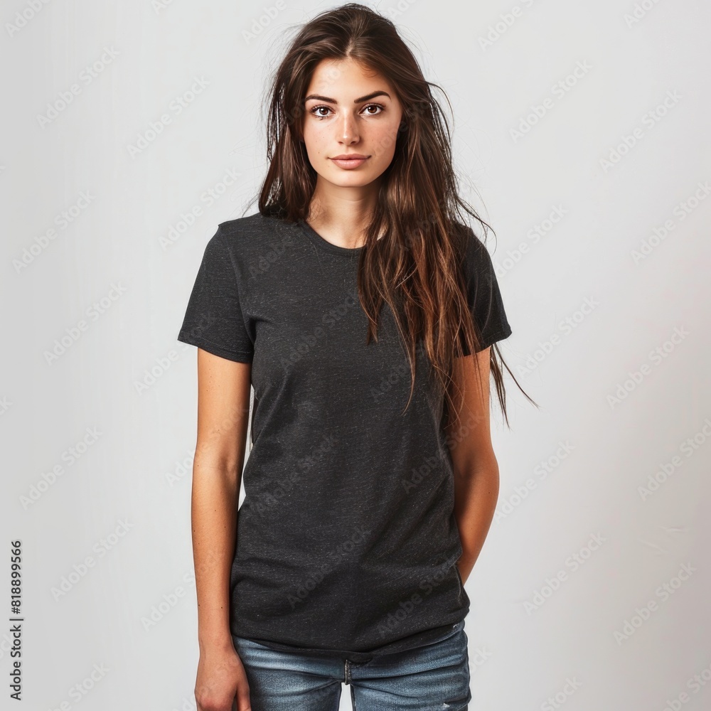 Obraz premium Charcoal t-shirt with a round neckline, solid color, white background