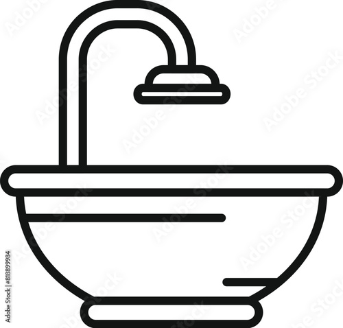 Minimalist black and white line art sink icon with faucet and washbasin drawing in vector graphic design for web and app interface user experience, suitable for contemporary interior decoration