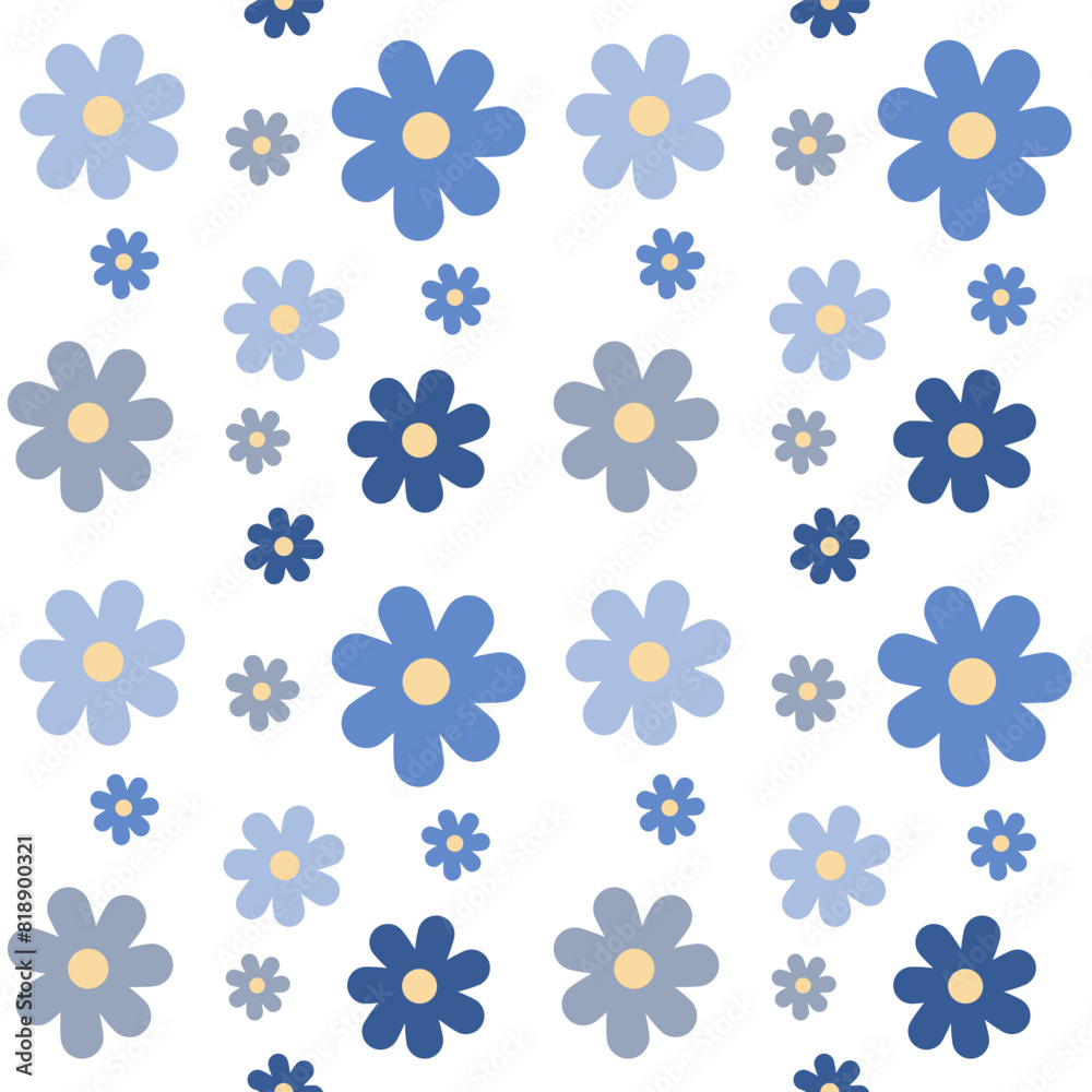seamless blue floral pattern on white background 