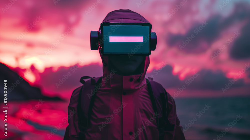 man in hoodie wearing futuristic glasses in surreal place. gaming wallpaper, fantasy man in hoodie wearing futuristic glasses in surreal place. gaming wallpaper, fantasy