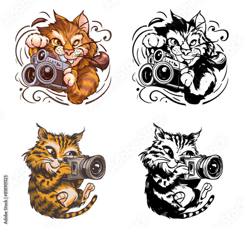 Set of playful cats with cameras vector art