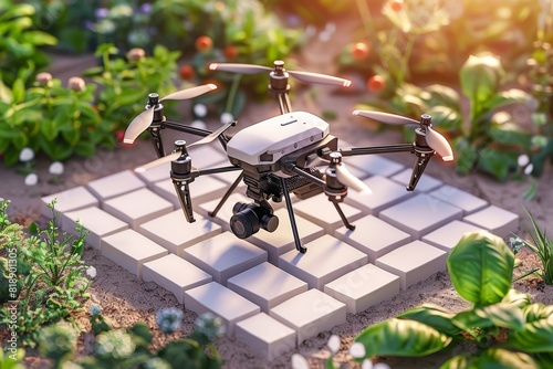 Drone agriculture in high-tech farming for precision agriculture and remote sensing in dense crop management with orange drone technology.