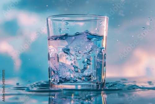 Glass of water with ice cubes in it