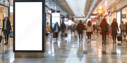 A blank white billboard  in airport lobby,  photo