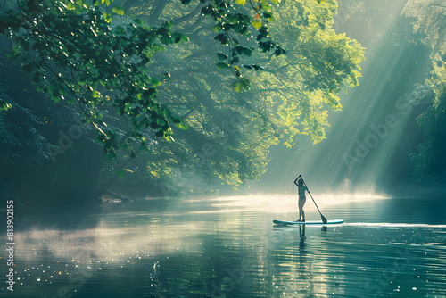 girl gracefully paddle boarding