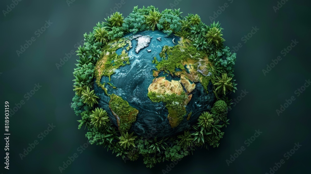 World Environment Day. Aerial top view green forest with globe earth World Environment Day. Aerial top view green forest with globe earth