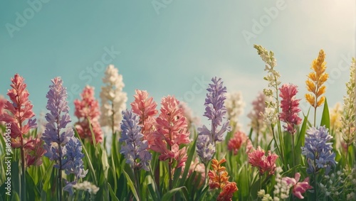 spring first flowers  background of flowers against the sky