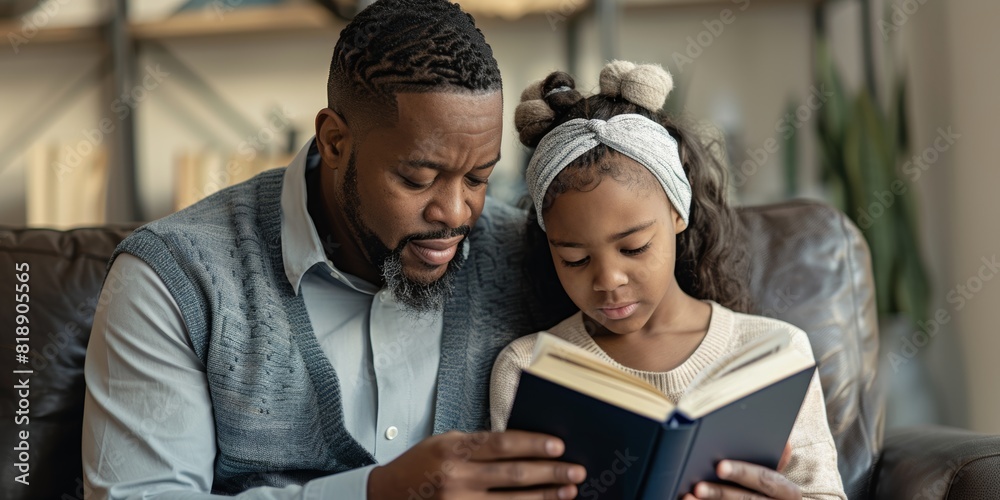 Home Christian worship with family, kids, and bibles. Father, daughter ...