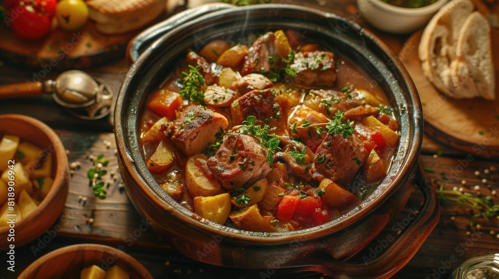Close up of delicious French classic stew on the table, international and popular food concept Close up of delicious French classic stew on the table, international and popular food concept
