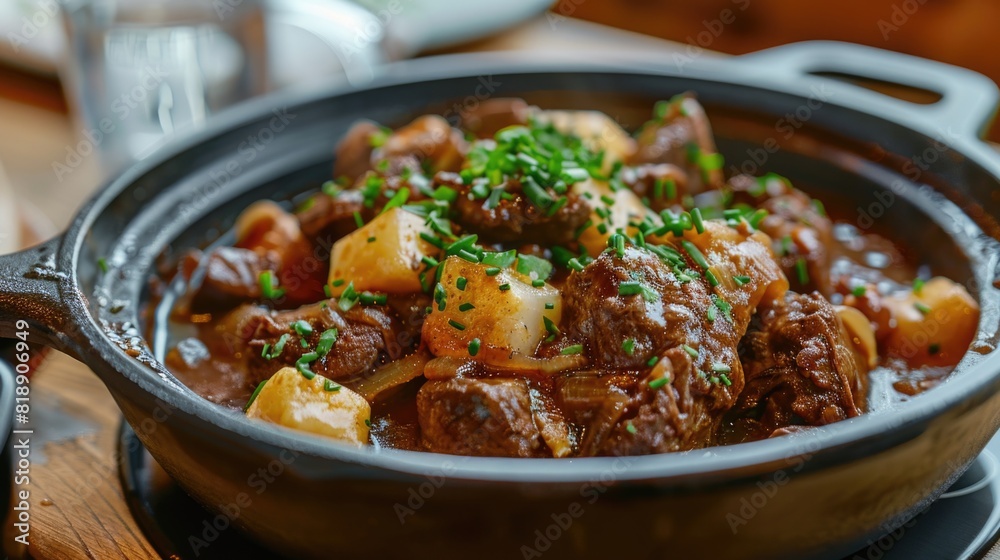 Close up of delicious French classic stew on the table, international and popular food concept Close up of delicious French classic stew on the table, international and popular food concept