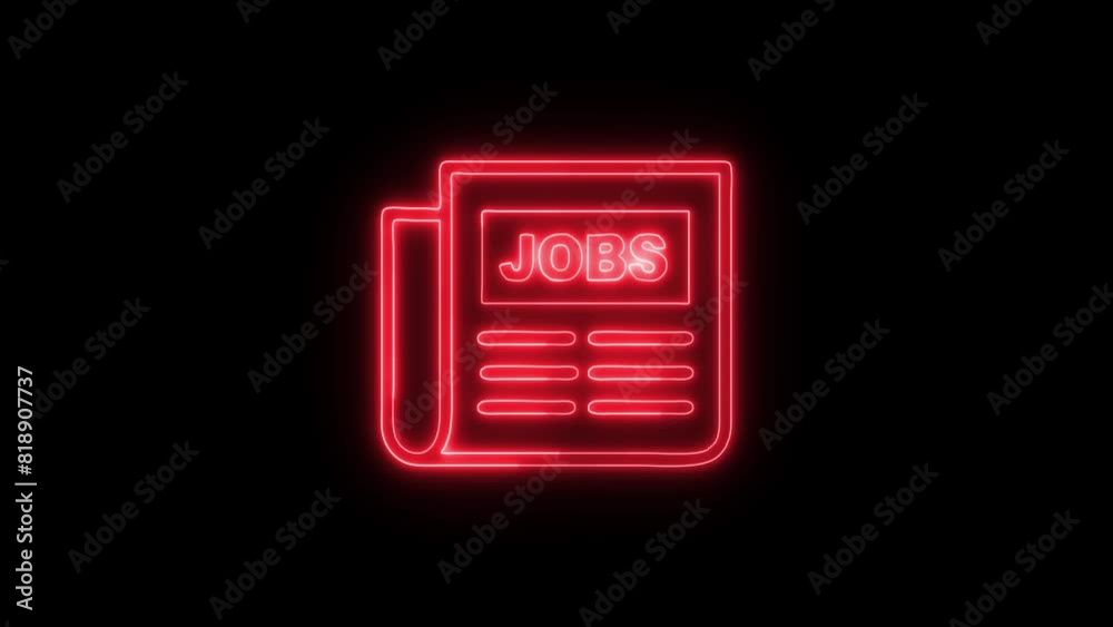 Glowing Neon Jobs Icon: Seamless Loop of HD Symbol Animation on Black Background Glowing Neon Jobs Icon: Seamless Loop of HD Symbol Animation on Black Background