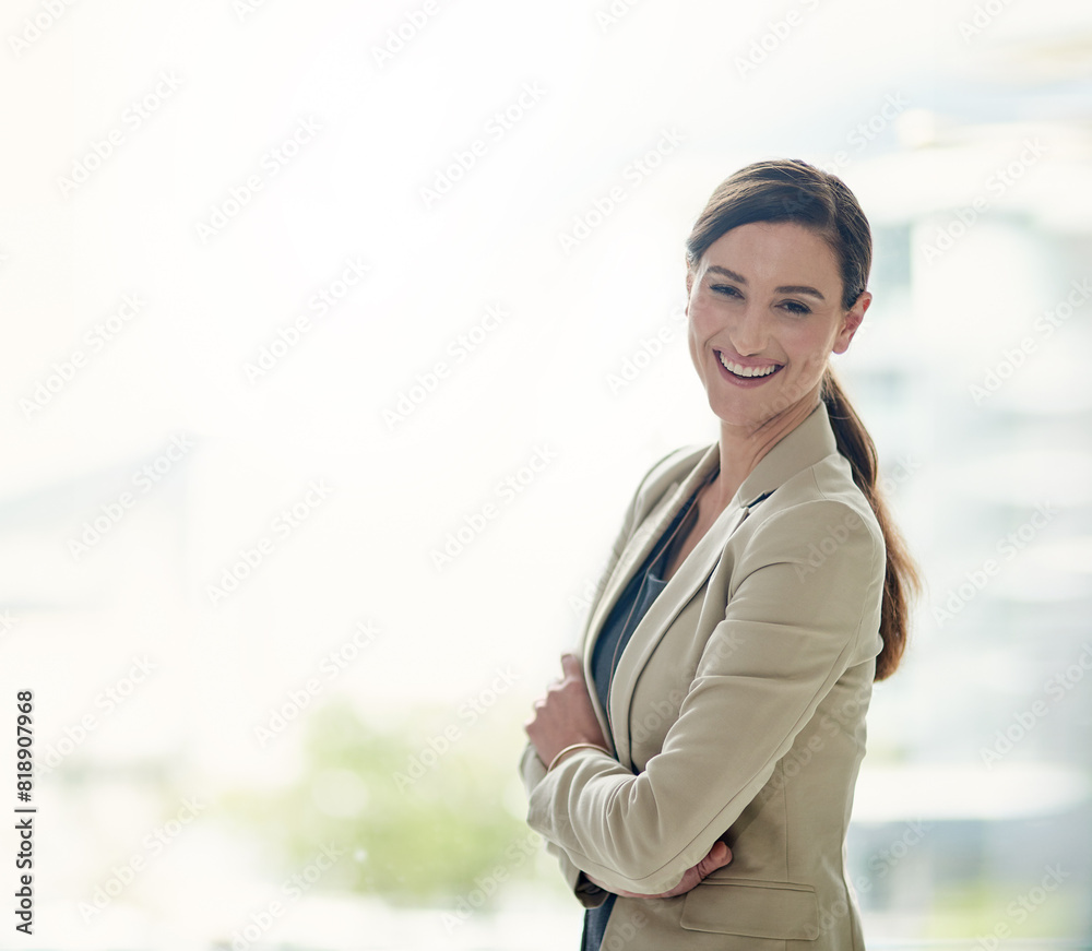 Businesswoman, portrait and office with smile, arms crossed or confidence for goals. Creative writer, professional news person and technology for content creation, publishing and online press startup Businesswoman, portrait and office with smile, arms crossed or confidence for goals. Creative writer, professional news person and technology for content creation, publishing and online press startup