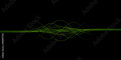 Abstract wavy dynamic blue green violet light lines curve banner on black background in concept technology, neural network, neurology, science, music, neon light photo