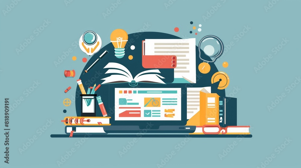 A laptop computer is placed on top of a stack of books, showcasing a concept of EdTech and online education. Generative AI A laptop computer is placed on top of a stack of books, showcasing a concept of EdTech and online education. Generative AI