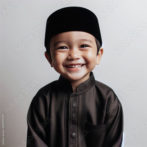 3D Character AI illustration of asian moslem Santri kids boys wearing peci kopiah sarung reading al quran with backpack going to school