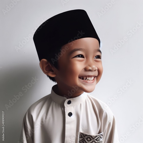 3D Character AI illustration of asian moslem Santri kids boys wearing peci kopiah sarung reading al quran with backpack going to school