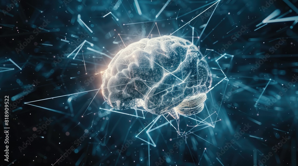Futuristic digital brain illustration with network connections representing artificial intelligence and technology advances. Futuristic digital brain illustration with network connections representing artificial intelligence and technology advances.
