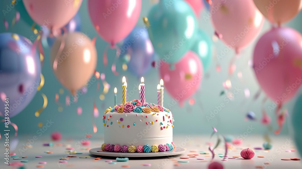 Beautiful happy birthday background with balloons. selective focus. Generative AI, Beautiful happy birthday background with balloons. selective focus. Generative AI,