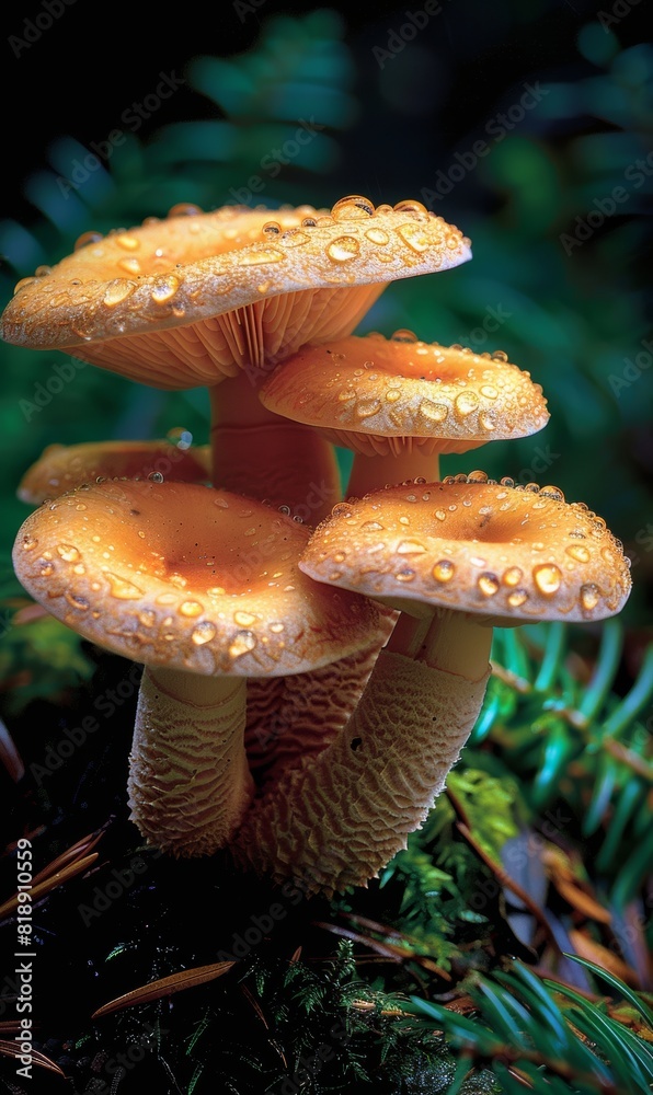 Obraz premium Orange pine mushroom Lactarius deliciosus with water drops