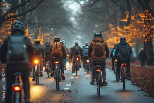 City Bicycle Traffic Jam A group of cyclists experiencing a traffic jam in the bicycle lane, showcasing urban cycling