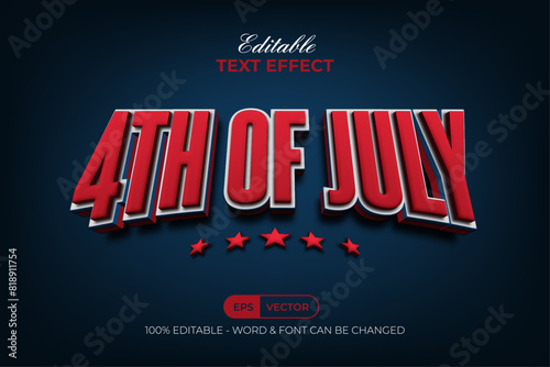4th of july text effect 3d curved style. Editable text effect.