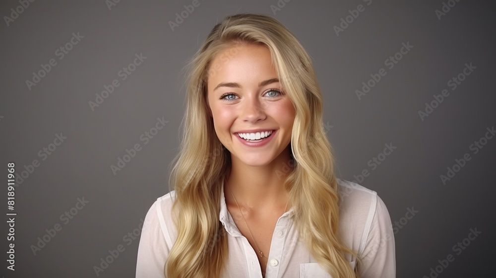 Portrait of beautiful woman smiling while looking and standing on white background. Portrait of beautiful woman smiling while looking and standing on white background.