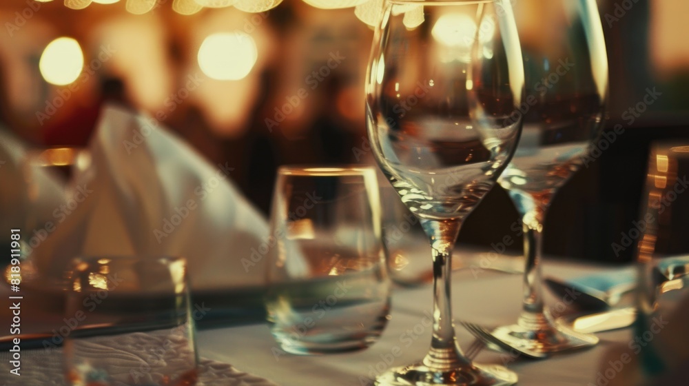 arrangement of glasses on a table for a party or special event. New Year background, wedding party or birthday party. arrangement of glasses on a table for a party or special event. New Year background, wedding party or birthday party.